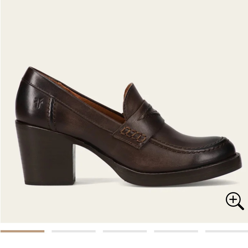 Frye Jean Loafer Genuine Leather 2.5” Stacked Heel. Size 7 but fits like 7.5